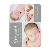 Gray Photo Collage Baby Birth Announding Magnet Magneet (Verticaal)
