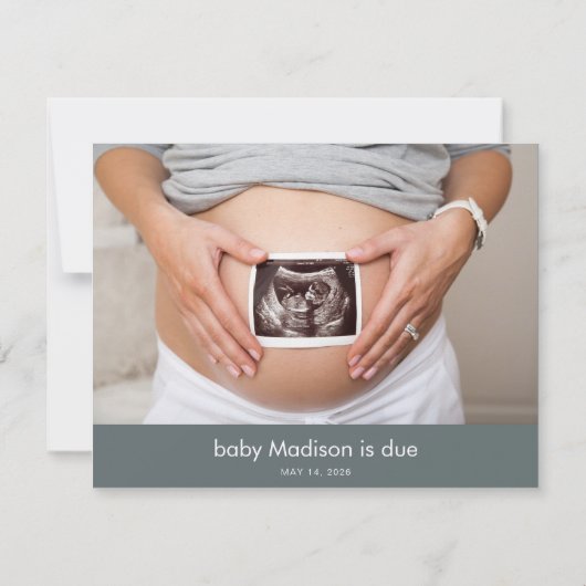  Gray Photo Hello Baby Announcement Card Bedankkaart (Achterkant)
