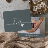 Gray Photo Hello Baby Announcement Card Bedankkaart