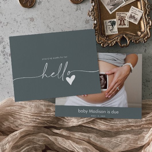  Gray Photo Hello Baby Announcement Card Bedankkaart