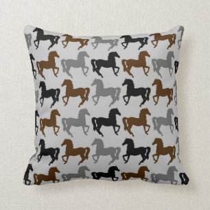 Gray Pillow: Zwarte, grijze, bruine paarden Silhou Kussen