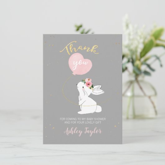 Gray Pink Bunny - Hartelijk dank Bedankkaart (Staand voorkant)