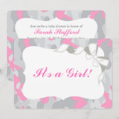 Gray Pink Camo Baby shower Uitnodiging (Voorkant / Achterkant)