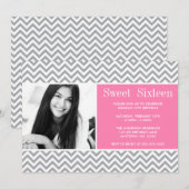 Gray Pink Chevron Sweet 16 Birthday Foto Kaart (Voorkant / Achterkant)