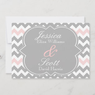 Gray Pink Chevron Wedding Kaart