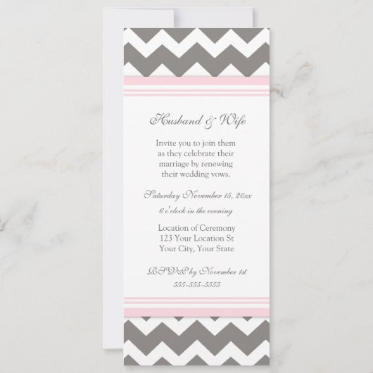 Gray Pink Chevron Wedding Vow Renewal Uitnodiging (Achterkant)