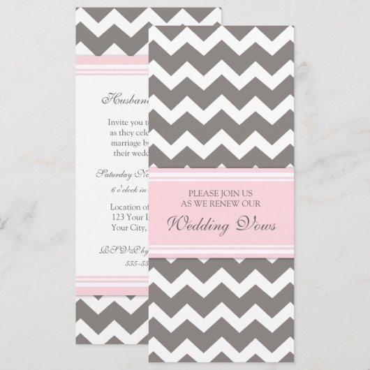 Gray Pink Chevron Wedding Vow Renewal Uitnodiging (Voorkant / Achterkant)