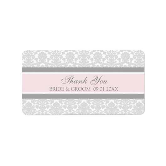 Gray Pink Damask Wedding Labels (Voorkant)
