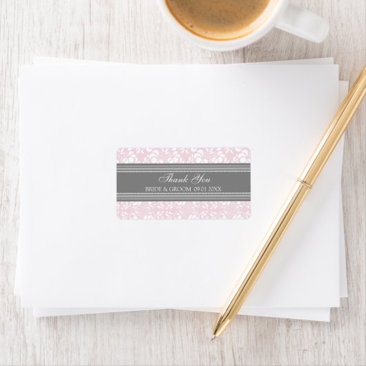 Gray Pink Damask Wedding Labels (Insitu)