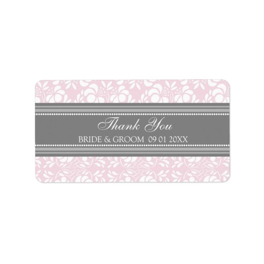 Gray Pink Damask Wedding Labels (Voorkant)