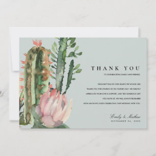 GRAY PINK DESERT CACTUS FLORAL WATERVERF WEDING BEDANKKAART