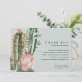 GRAY PINK DESERT CACTUS FLORAL WATERVERF WEDING BEDANKKAART (Staand voorkant)