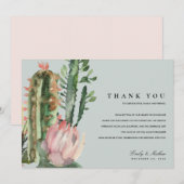 GRAY PINK DESERT CACTUS FLORAL WATERVERF WEDING BEDANKKAART (Voorkant / Achterkant)