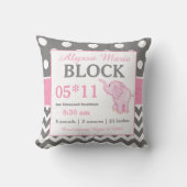 Gray Pink Elephant Baby Announcement Pillow Kussen (Voorkant)