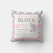 Gray Pink Elephant Baby Announcement Pillow Kussen (Voorkant)