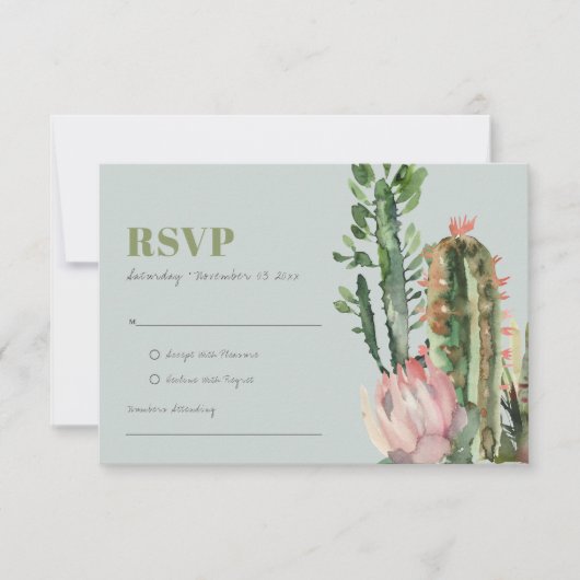 GRAY PINK FLORAL CACTI FOLIAGE WATERVERF RSVP (Voorkant)