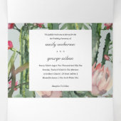 GRAY PINK FLORAL CACTI FOLIAGE WATERVERF WEDDING DRIELUIK UITNODIGING (Binnenkant midden)