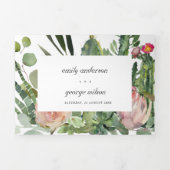GRAY PINK FLORAL CACTI FOLIAGE WATERVERF WEDDING DRIELUIK UITNODIGING (Cover)