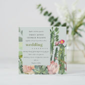 GRAY PINK FLORAL CACTI FOLIAGE WATERVERF WEDDING KAART (Staand voorkant)