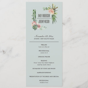 GRAY PINK FLORAL CACTI WEDDING CEREMONY PROGRAMMA