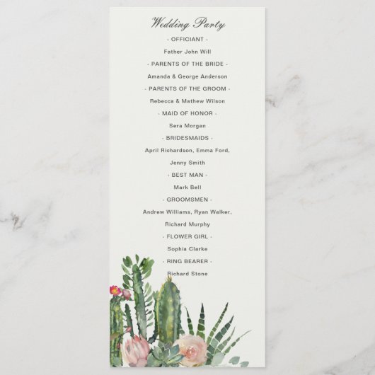 GRAY PINK FLORAL CACTI WEDDING CEREMONY PROGRAMMA (Achterkant)