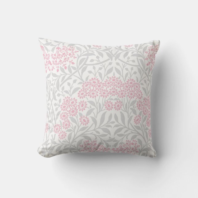 Gray Pink Floral Damask Patroon Kussen (Voorkant)