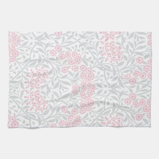 Gray Pink Floral Damask Patroon Theedoek (Horizontaal)