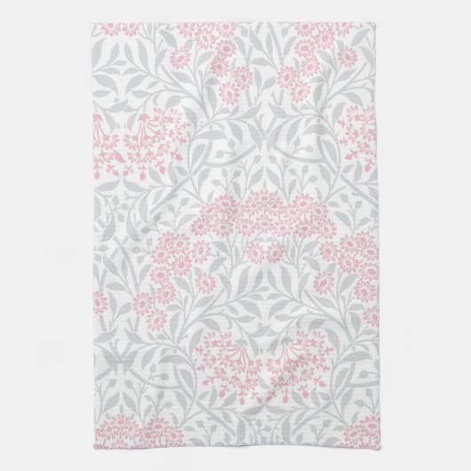 Gray Pink Floral Damask Patroon Theedoek (Verticaal)