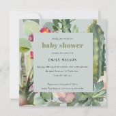 GRAY PINK FLORAL DESERT CACTI FOLIAGE BABY SHOWER KAART (Voorkant)