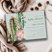 GRAY PINK FLORAL DESERT CACTI FOLIAGE BABY SHOWER KAART