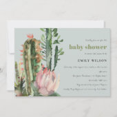GRAY PINK FLORAL DESERT CACTI FOLIAGE BABY SHOWER KAART (Voorkant)