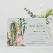 GRAY PINK FLORAL DESERT CACTI FOLIAGE BABY SHOWER KAART (Staand voorkant)