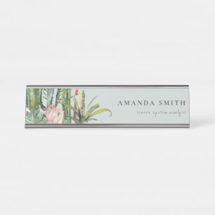 GRAY PINK FLORAL DESERT CACTI FOLIAGE WATERVERF BUREAU NAAMBORDJE