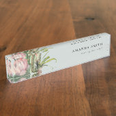 GRAY PINK FLORAL DESERT CACTI FOLIAGE WATERVERF NAAMBORDJE (Zijkant)