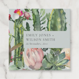 GRAY PINK FLORAL DESERT CACTI FOLIAGE WEDDING BEDANKJES LABELS