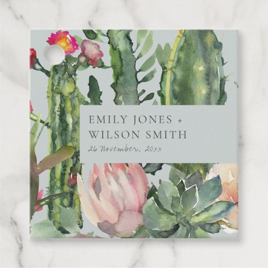 GRAY PINK FLORAL DESERT CACTI FOLIAGE WEDDING BEDANKJES LABELS (Voorkant)