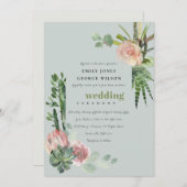 GRAY PINK FLORAL DESERT CACTI FOLIAGE WEDDING KAART (Voorkant / Achterkant)