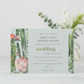 GRAY PINK FLORAL DESERT CACTI WATERVERF WEDING KAART (Staand voorkant)