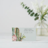 GRAY PINK FLORAL DESERT CACTI WEDING PLACE KAART VISITEKAARTJE (Staand voorkant)