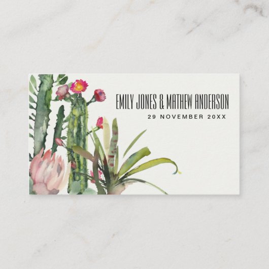 GRAY PINK FLORAL DESERT CACTI WEDING PLACE KAART VISITEKAARTJE (Achterkant)