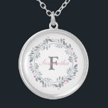 Gray Pink Floral Double Monogram Elegant Zilver Vergulden Ketting<br><div class="desc">Monogram dit grijze en roze florale,  met een verzilverde ketting met uw initiaal en jouw naam. Geweldig cadeauidee voor bruidsmeisje,  vrienden,  familie of koop er een voor jezelf.</div>