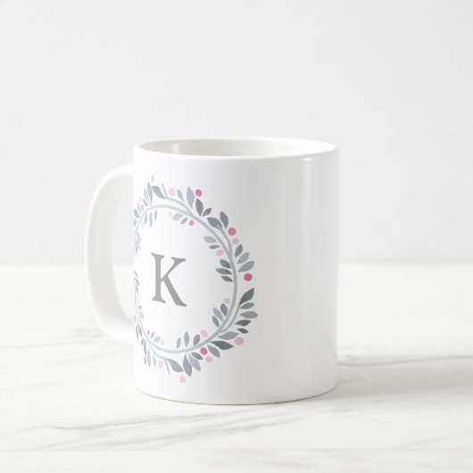 Gray Pink Floral Monogram Koffiemok (Voorkant links)