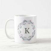 Gray Pink Floral Monogram Koffiemok (Links)