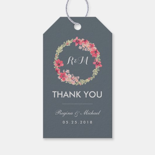 Gray Pink Floral Wreath Weddenschap Dank je Label Cadeaulabel (Voorkant)