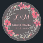 Gray Pink Floral Wreath Wedding for Sticker<br><div class="desc">en rustige floral wreath bedankt je sticker. Mooie waterverf en bloemen met roze bessen. Monogram sticker met bruid- en bruidegom-initialen. Pas de tekst aan voor een huwelijksgunst in het voorjaar, een partijbonetiket voor vrijgezellenfeest, geschenken van baby showers, cadeautjes voor verjaardagsfeestjes of een speciale gelegenheid. De achtergrondkleur en de doopvont kunnen...</div>