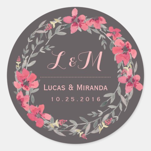 Gray Pink Floral Wreath Wedding for Sticker (Voorkant)