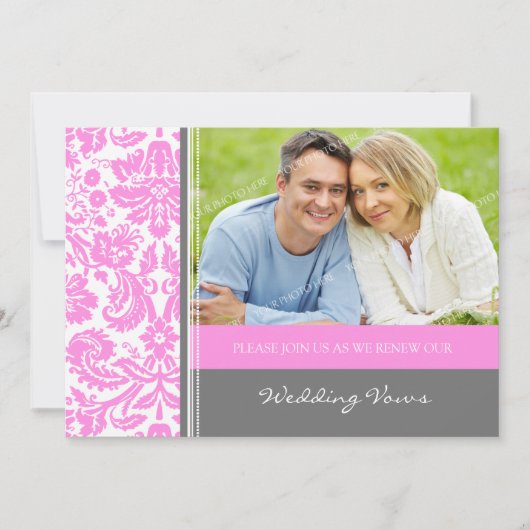 Gray Pink Foto Wedding Vow Renewal Uitnodiging (Voorkant)