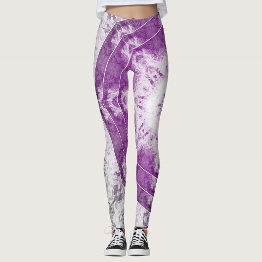 Gray Pink Fractal Art Leggings (Voorkant)