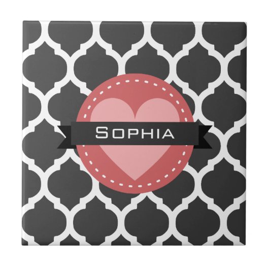Gray Pink Moroccan Lattice Pattern Tegeltje (Voorkant)