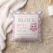 Gray Pink Owl Baby Announement Pillow Kussen (Deken)